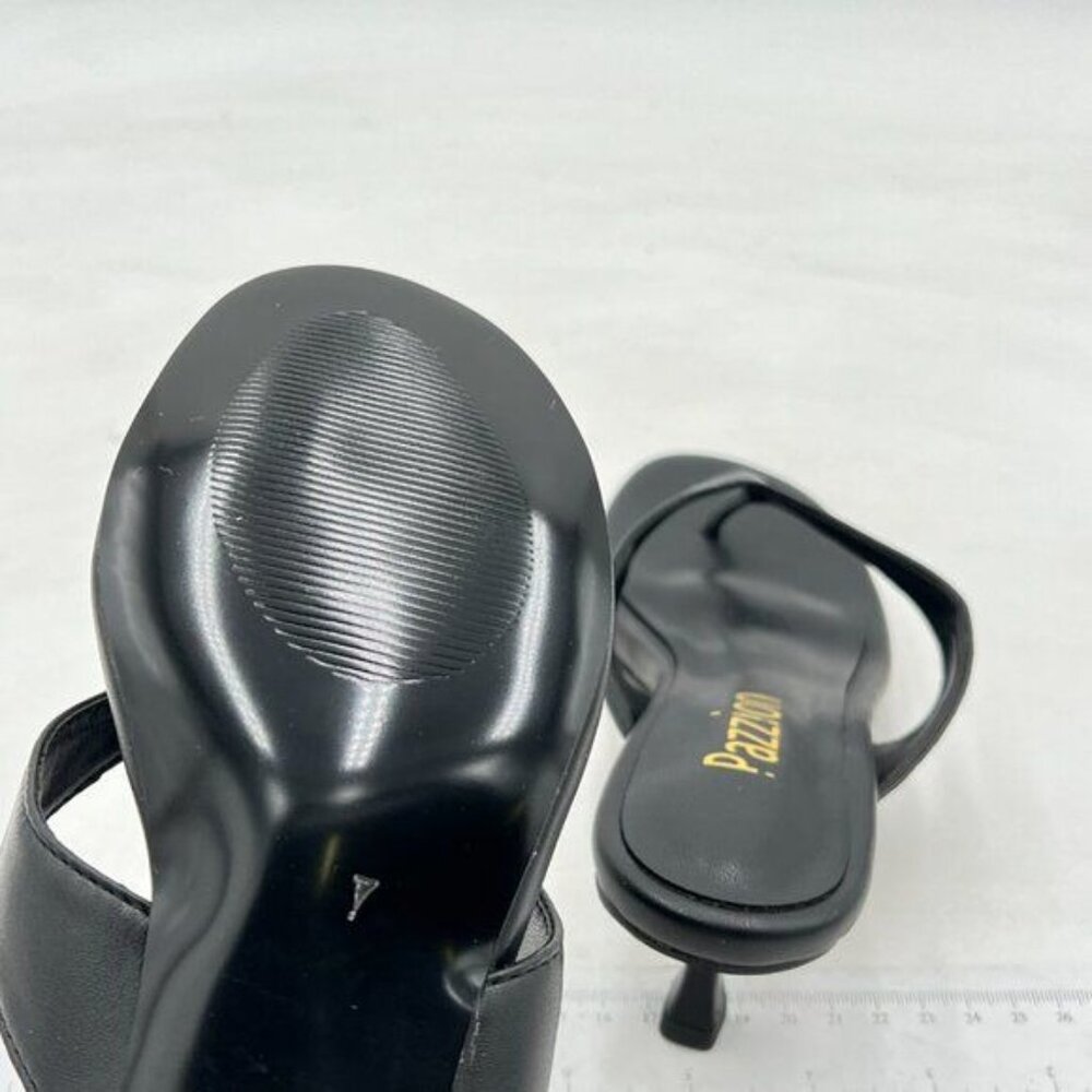 Pazzion Black Leather Kitten Heel Thong Sandals - Picture 5 of 7